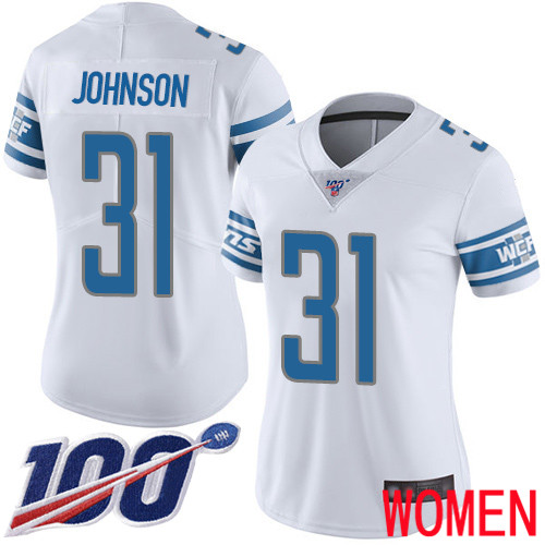 Detroit Lions Limited White Women Ty Johnson Road Jersey NFL Football 31 100th Season Vapor Untouchable